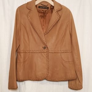 LEATHER Marc New York Butter Soft Blazer/Jacket with Lacing Detail Buckskin